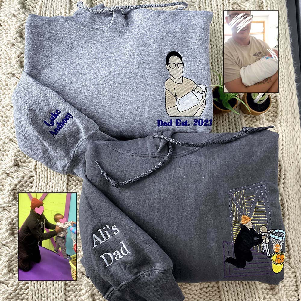 Personalized Embroidered Dad Sweatshirt Hoodie with Custom Photo Portrait for Father's Day