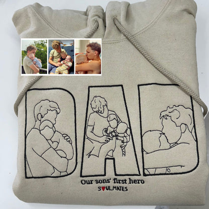 Personalized Embroidered DAD Sweatshirt Hoodie with Custom Portrait Collage for Father's Day