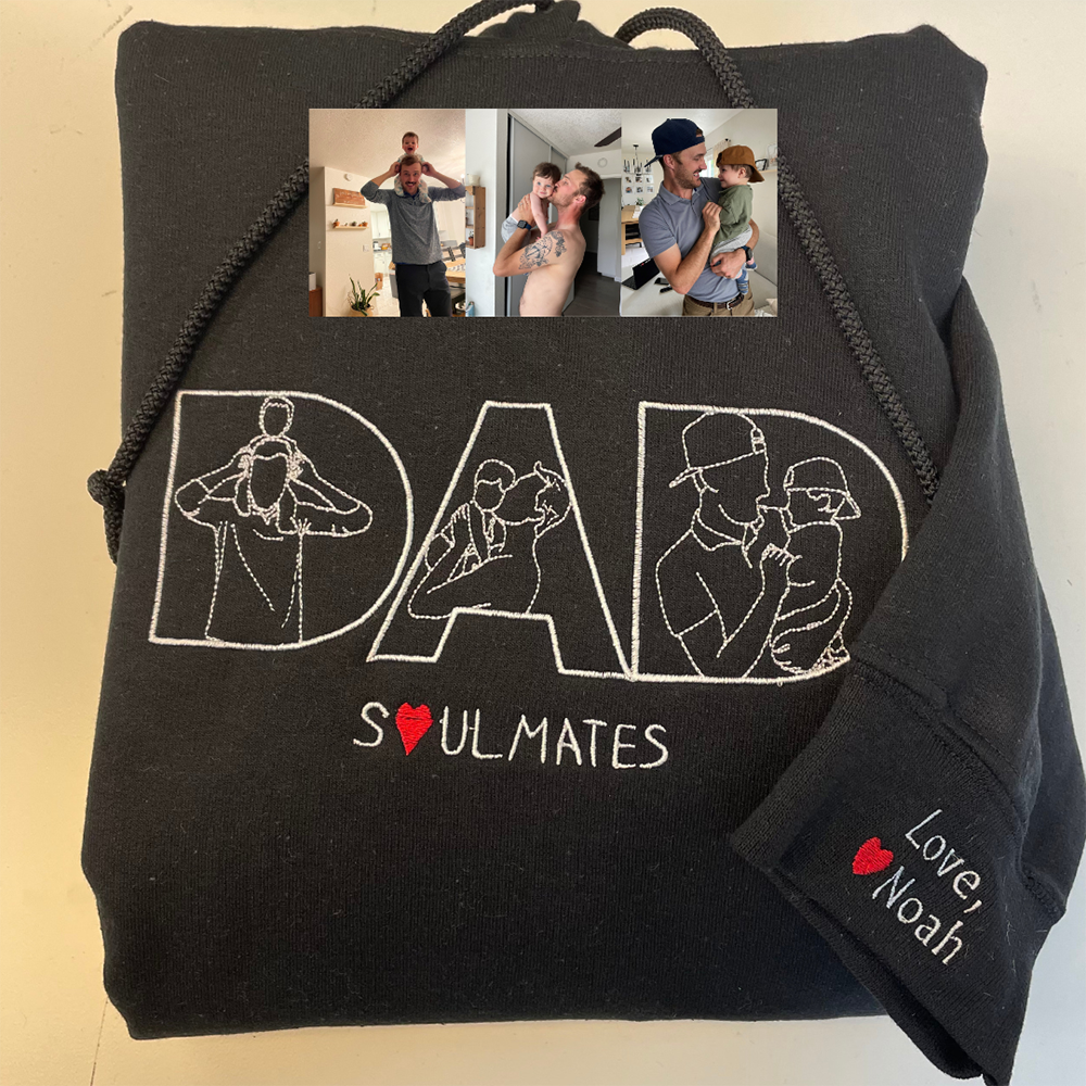 Personalized Embroidered DAD Hoodie with Custom Portrait Collage