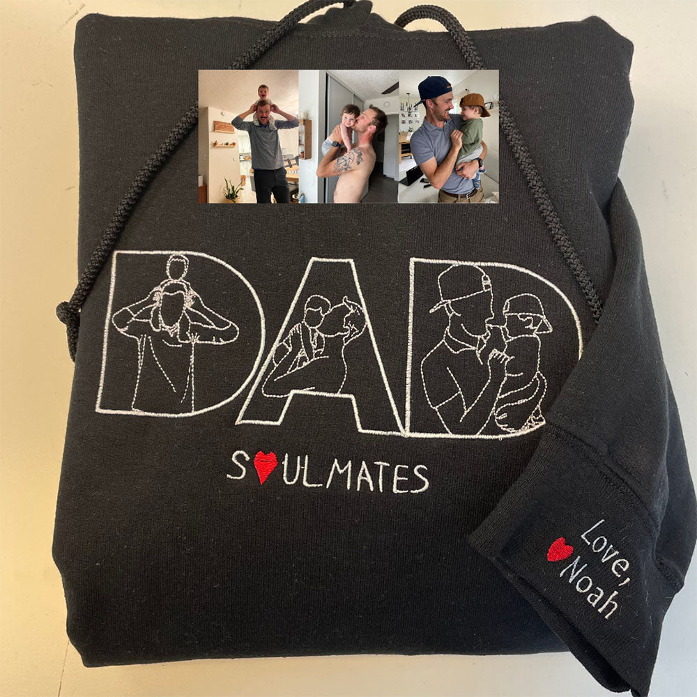 Personalized Embroidered DAD Sweatshirt Hoodie with Custom Portrait Collage for Father's Day