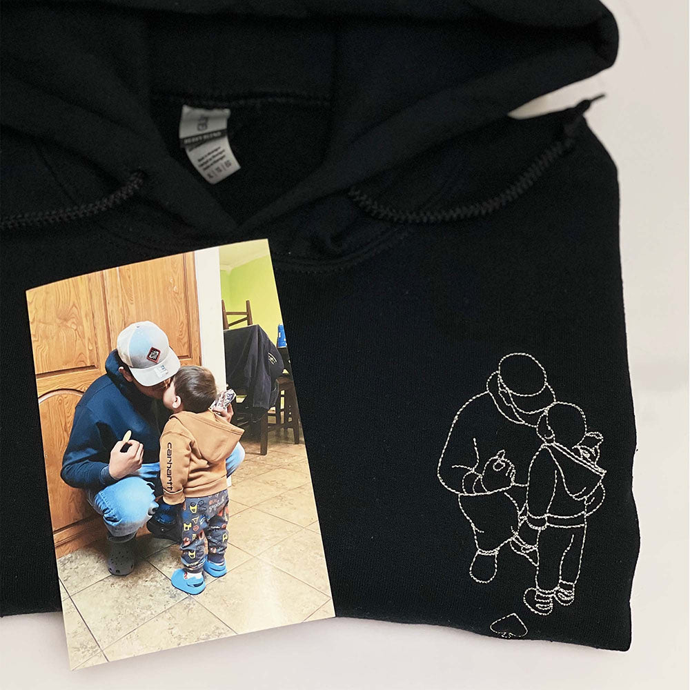 Personalized Embroidered Dad Sweatshirt Hoodie with Custom Photo Outline for Father's Day