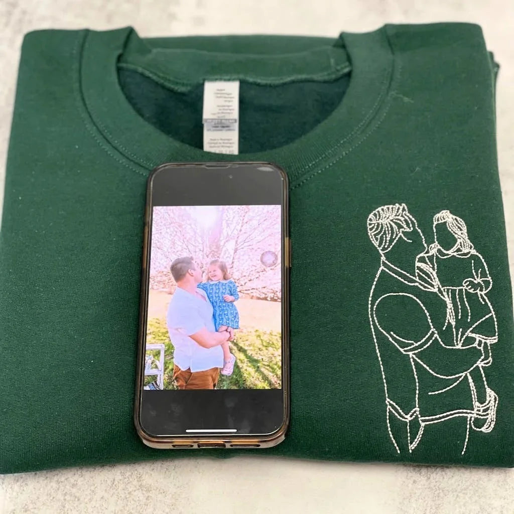 Personalized Embroidered Dad Sweatshirt Hoodie with Custom Photo Outline for Father's Day