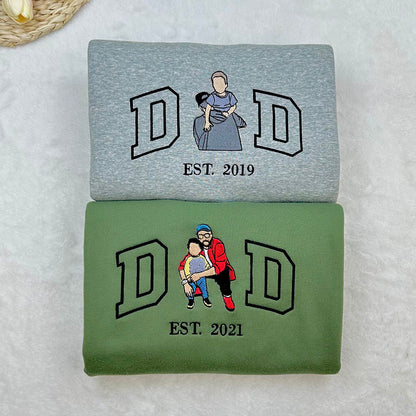 Embroidered Father and Son/Daughter Sweatshirt with Photo Father's Day Gift