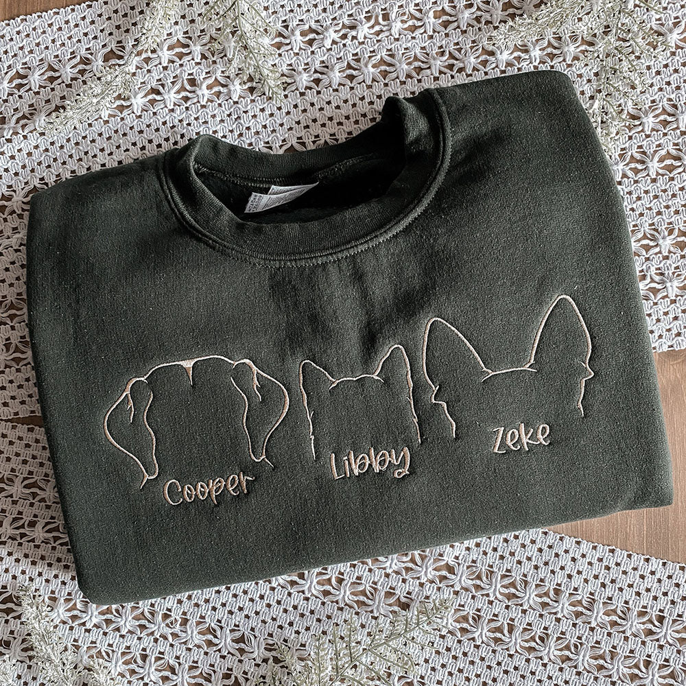 Embroidered Pet Ear Outline Sweatshirt With Names Gift For Pet Lover