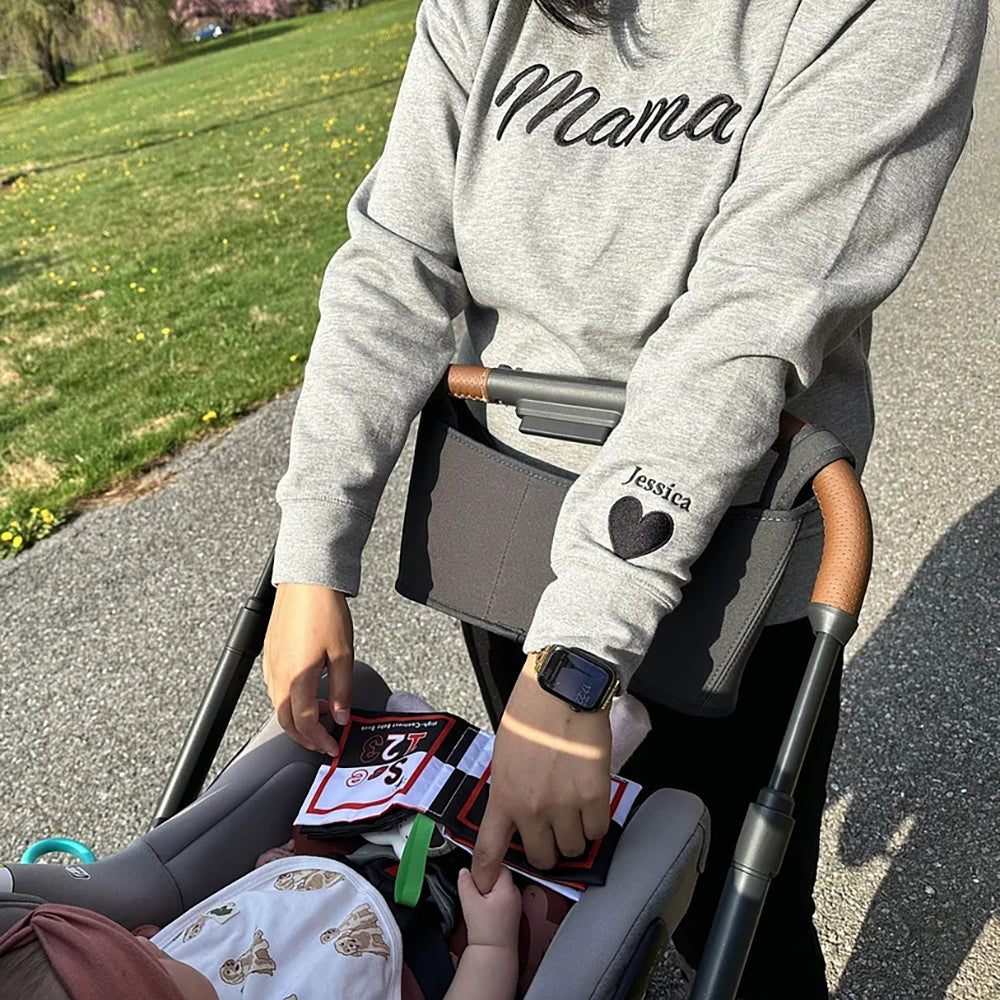 Embroidered Mama Sweatshirt with Kids Names on Sleeve Gift for Mom Mother's Day Birthday Gifts