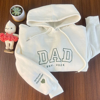 Personalized Embroidered Dad Est Sweatshirt with Kids Name on Sleeve