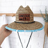 Personalized Leather Name Patch Straw Hat with Name and Symbols Sun Hat Gift for Toddler Child Adult