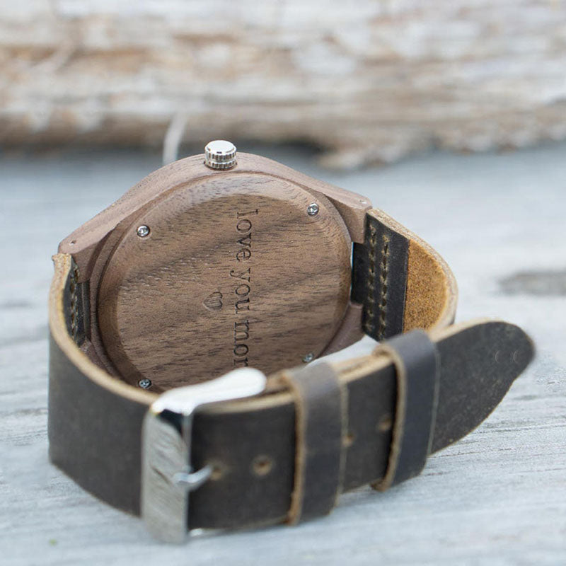 Personalized Men's Engraved Wooden Anniversary Watch Valentine's Day Gifts From Wife