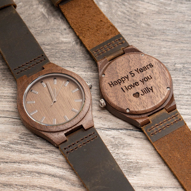 Personalized Men's Engraved Wooden Anniversary Watch Valentine's Day Gifts From Wife