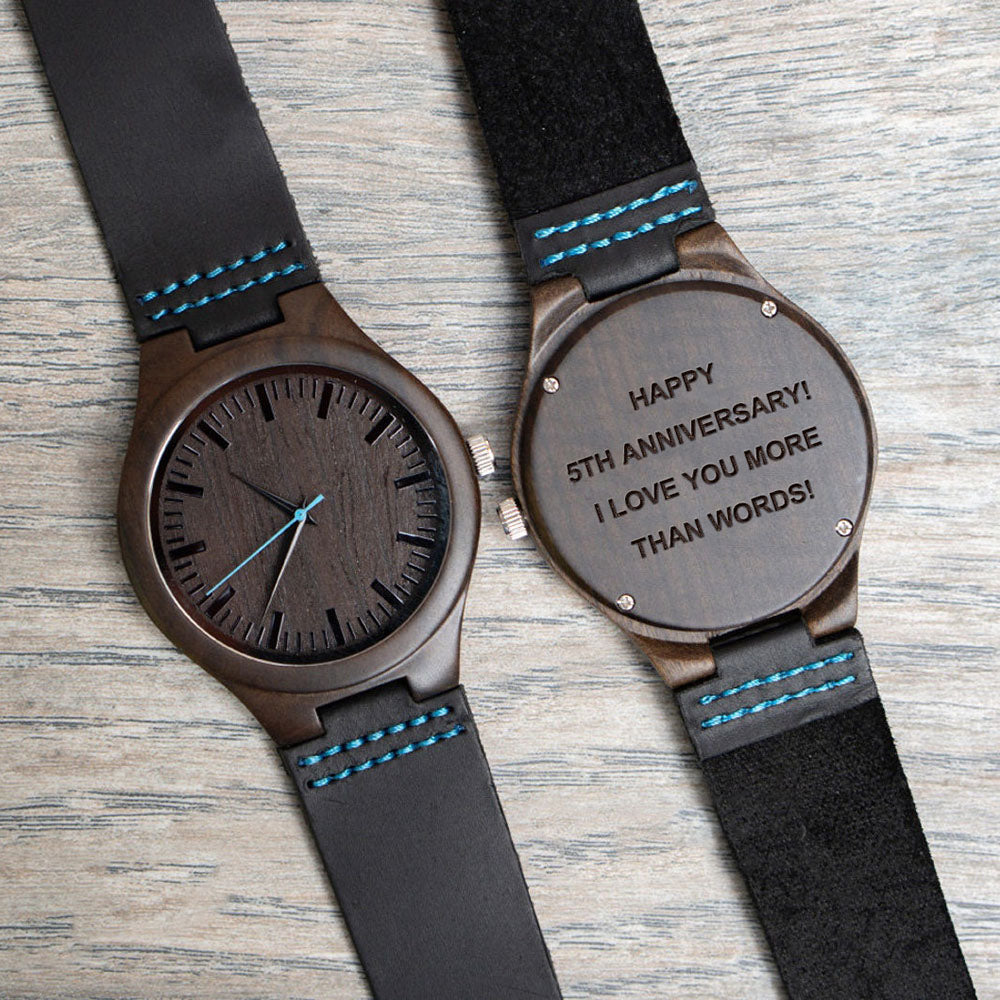 Personalized 5th Anniversary Engraved Wooden Watch Valentine's Day Gifts for Him