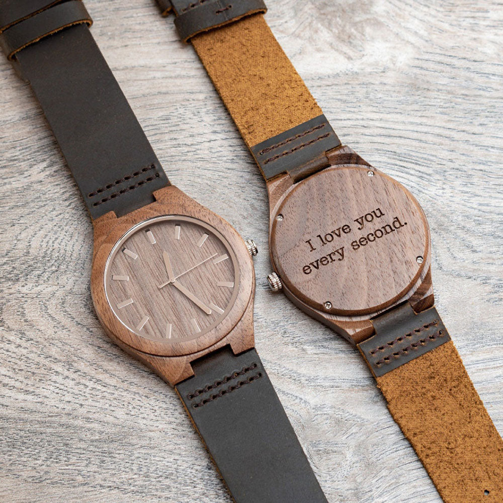 Personalized Men's Engraved Wooden Anniversary Watch Valentine's Day Gifts From Wife