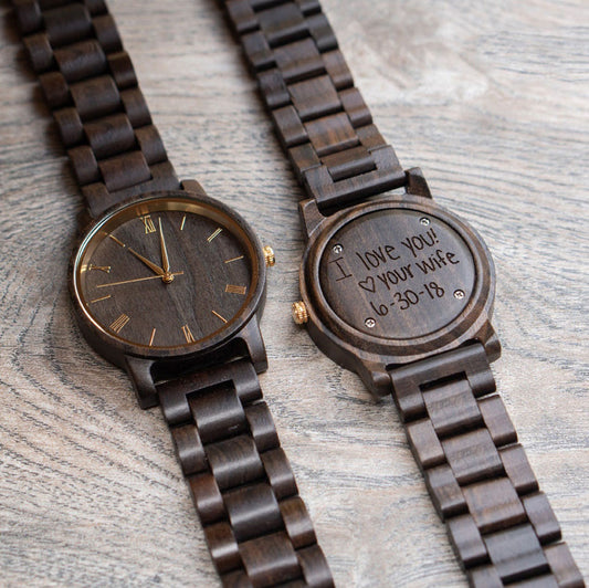 Personalized Engraved Wooden Watch for Men Anniversary Gifts for Husband