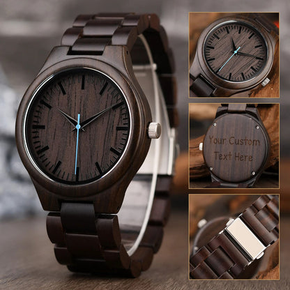 Personalized Men's Engraved Wooden Anniversary Watch Gift for Husband