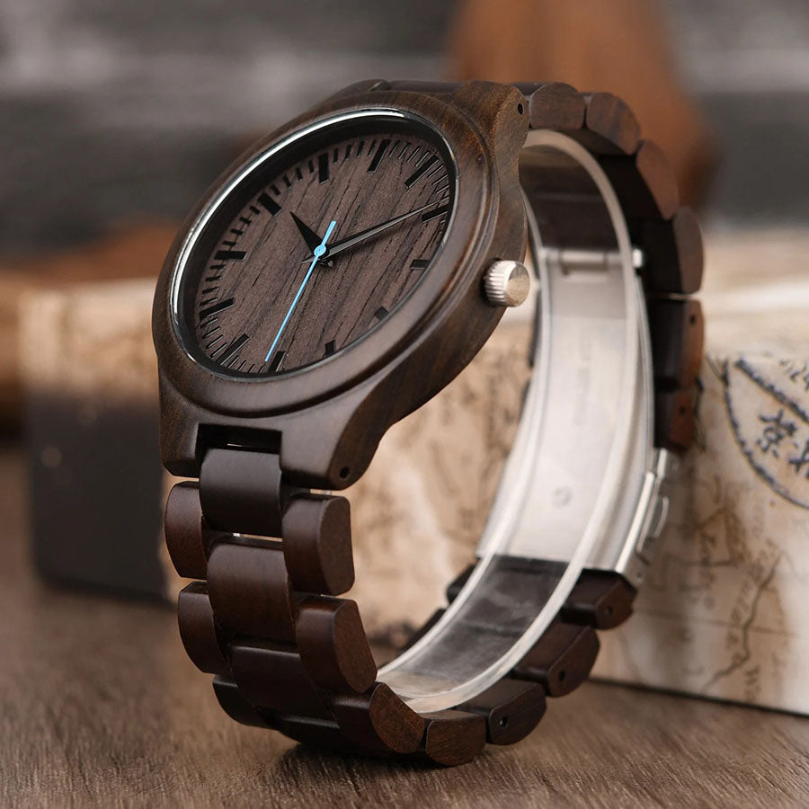 Personalized Men's Engraved Wooden Anniversary Watch Gift for Husband