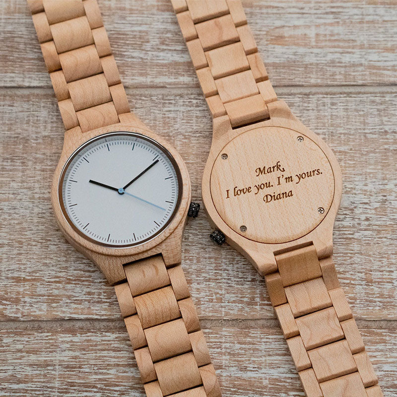 Personalized To the Moon and Back Men's Engraved Wooden Anniversary Watch Gifts From Wife