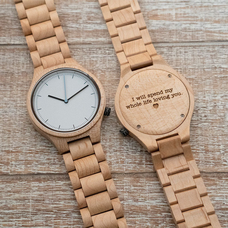 Personalized To the Moon and Back Men's Engraved Wooden Anniversary Watch Gifts From Wife