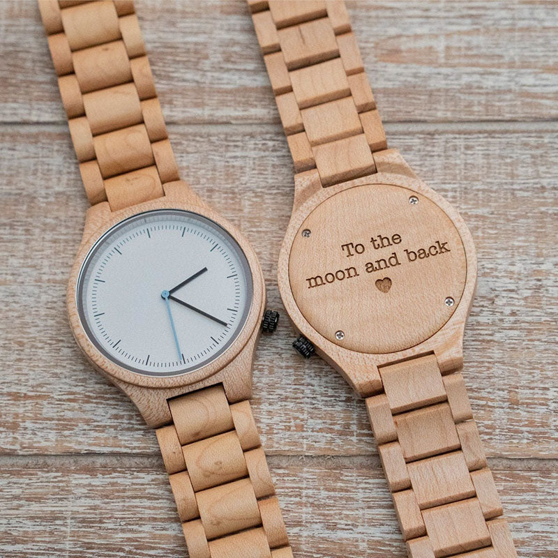 Personalized To the Moon and Back Men's Engraved Wooden Anniversary Watch Valentine's Day Gifts From Wife