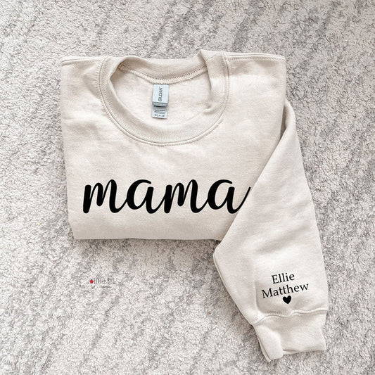 Personalized Mama Sweatshirt Hoodie with Kid Names on Sleeves Mother's Day Birthday Gift