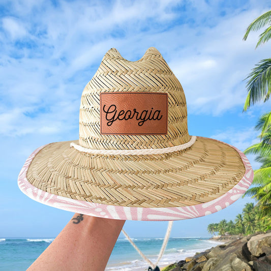 Personalized Leather Name Patch Straw Hat Sun Hat Gift for Toddler Child Adult