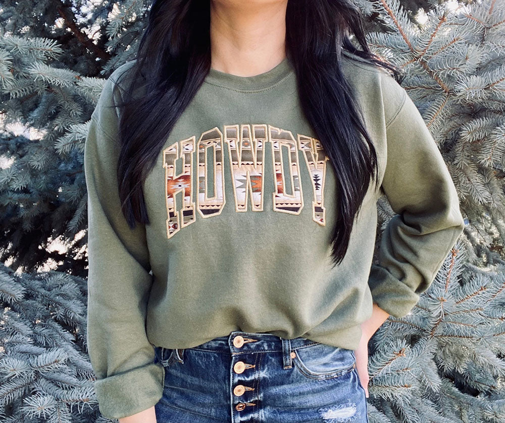 Personalized Embroidered Southwestern Aztec Howdy Sweatshirt Hoodie