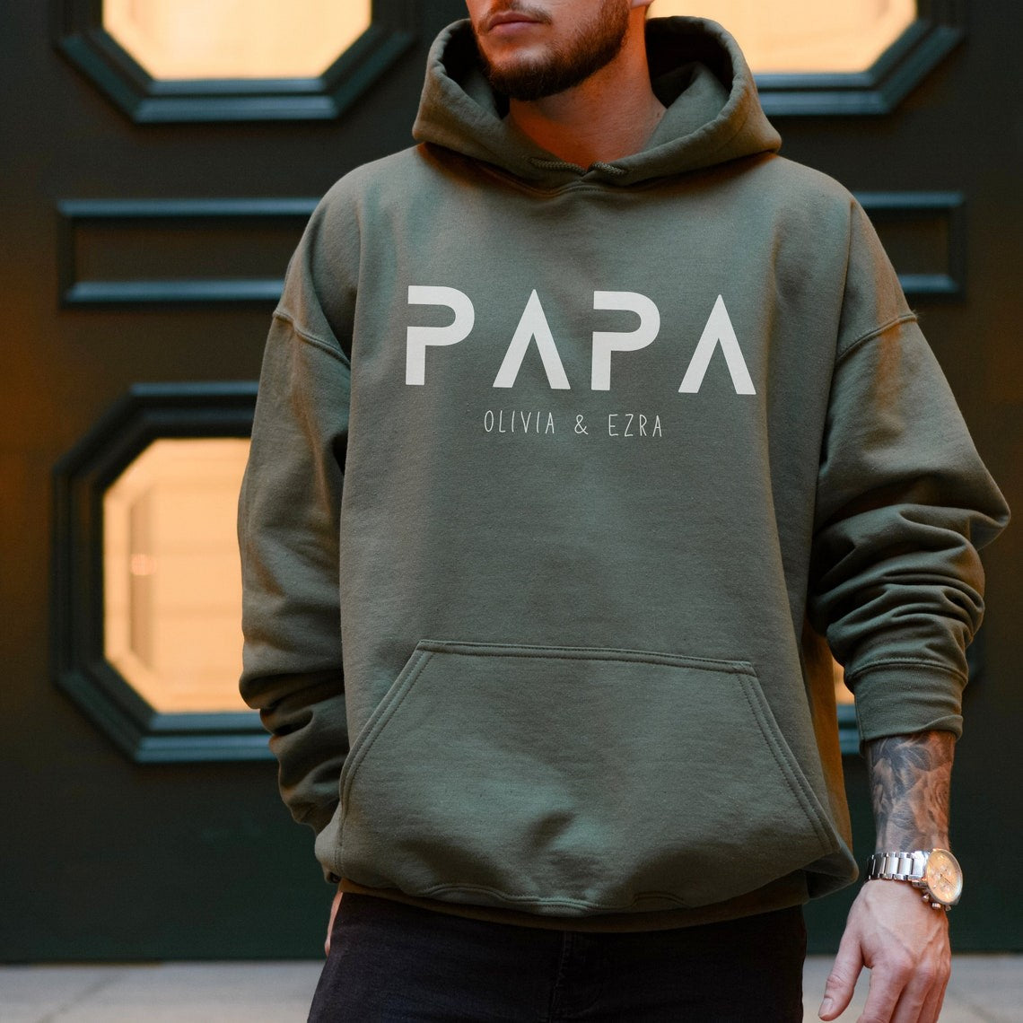 Personalized PAPA Hoodie with Kid's Names Father's Day Gift For Him