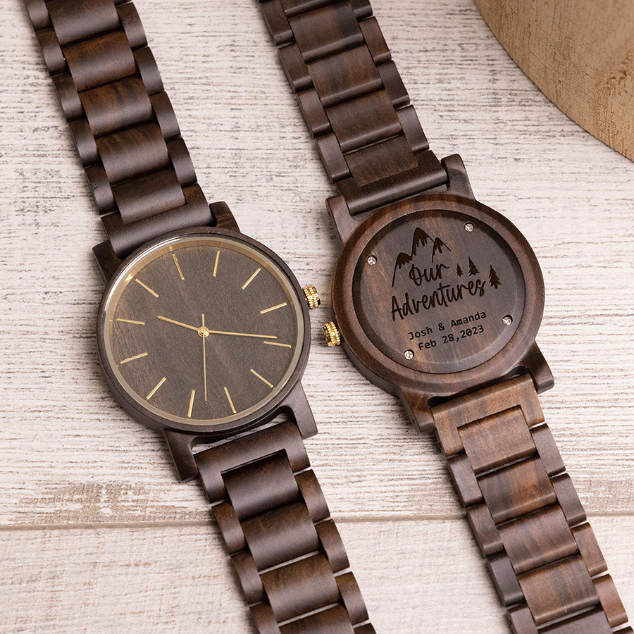 Personalized Our Adventure Men's Engraved Wooden Watch Valentine's Day Anniversary Gifts for Husband