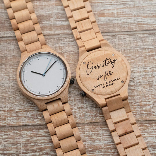 Personalized Our Story So Far Engraved Wooden Watch for Men Anniversary Gifts for Husband