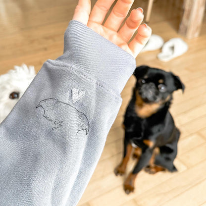 Personalized Heart On My Sleeve Embroidered Sweatshirt Hoodie with Dog Cat Ears On Sleeve Gift For Pet Lover