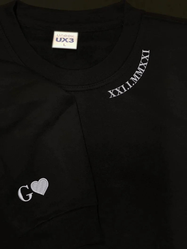 Custom Embroidered Date Roman Numeral Couple Sweatshirt Hoodie