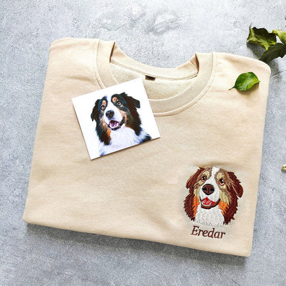 Personalized Pet Face and Name Embroidered Sweatshirt Gift For Pet Lover