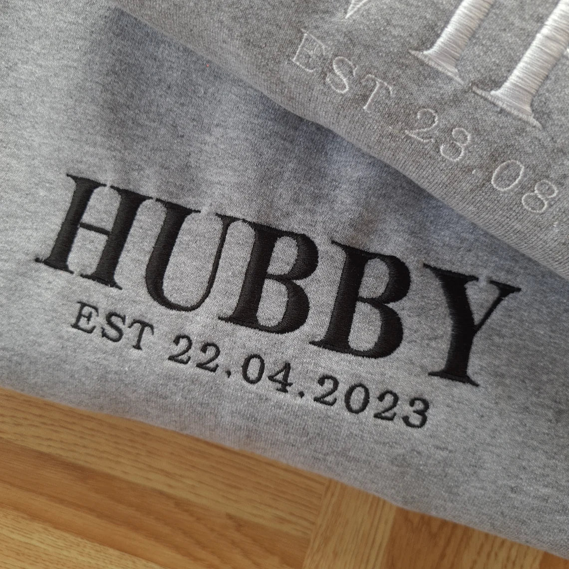 Custom Est Wifey Hubby Embroidered Valentine Matching Sweatshirt