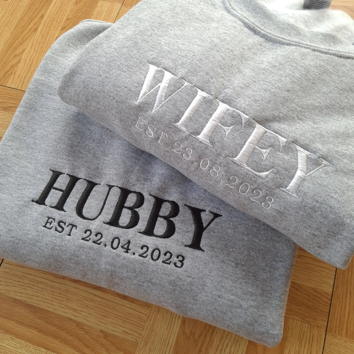 Custom Est Wifey Hubby Embroidered Valentine Matching Sweatshirt Hoodie