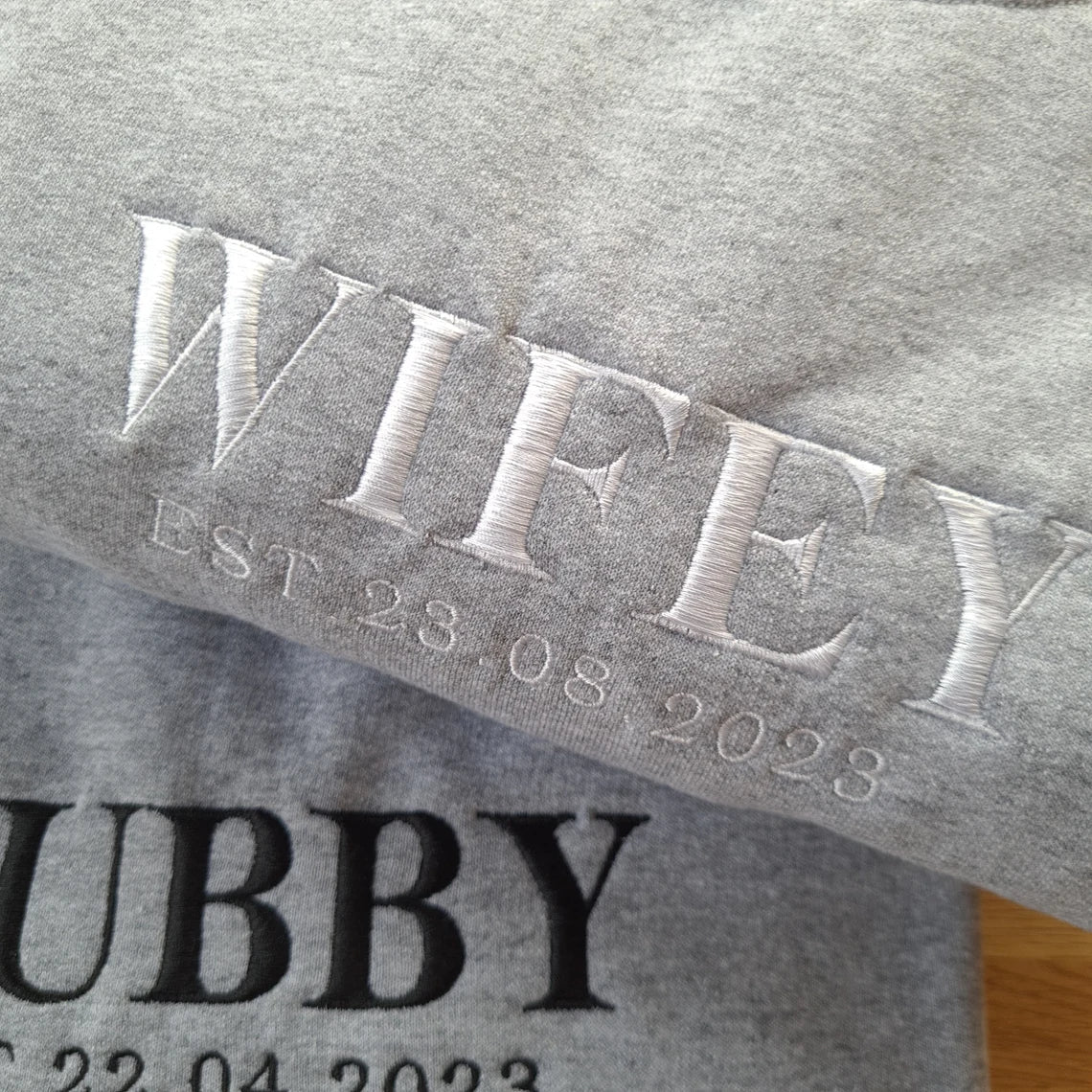 Custom Est Wifey Hubby Embroidered Valentine Matching Sweatshirt Hoodie