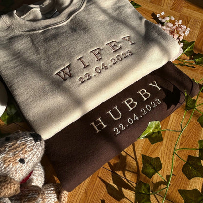 Custom Est Wifey Hubby Embroidered Valentine Matching Sweatshirt