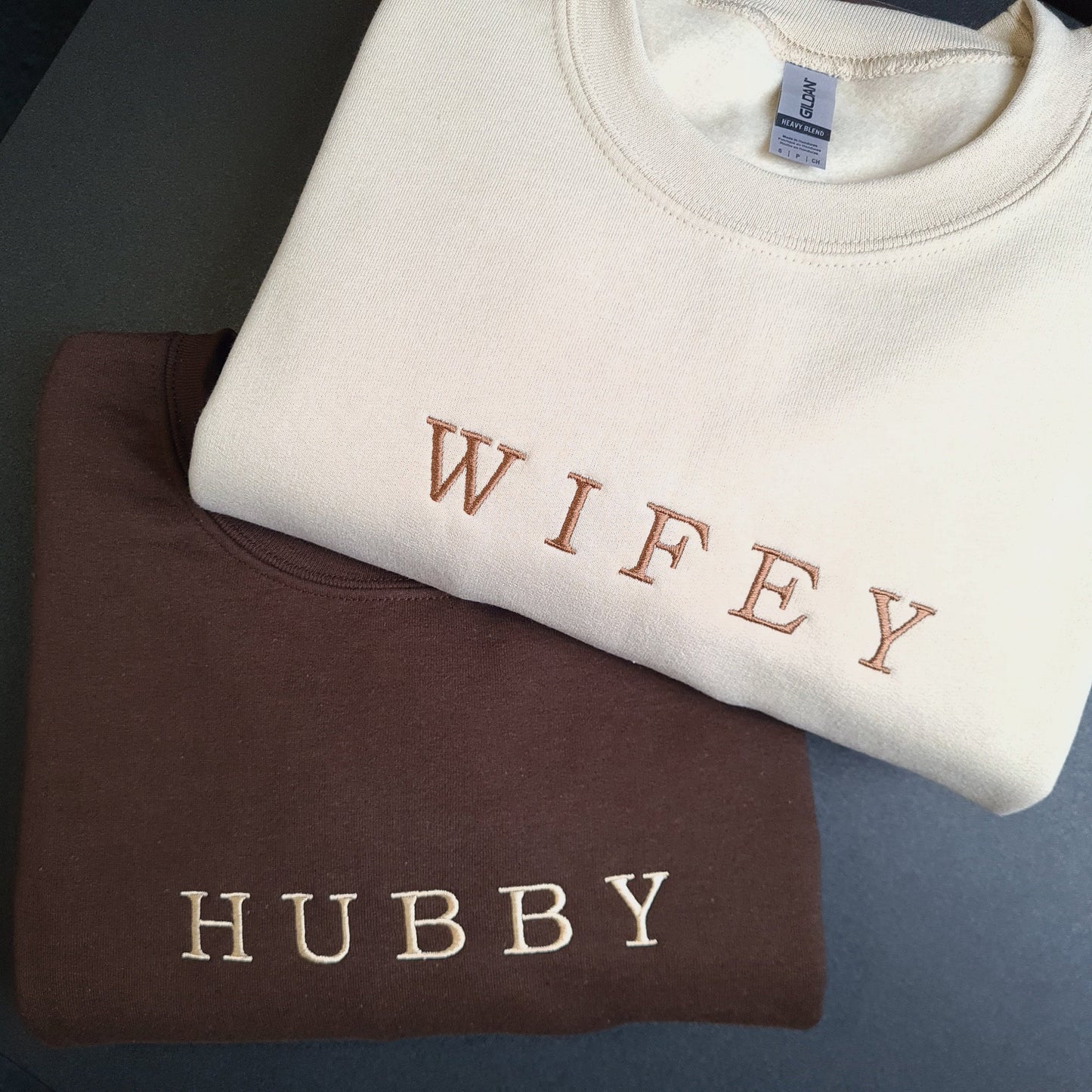 Custom Est Wifey Hubby Embroidered Valentine Matching Sweatshirt