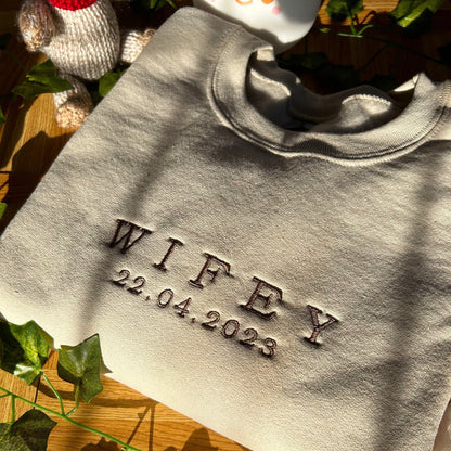 Custom Est Wifey Hubby Embroidered Valentine Matching Sweatshirt