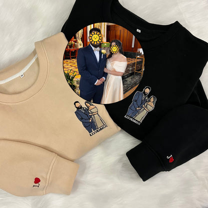 Embroidered Portrait Sweatshirt with Special Date Anniversary Gift for Couples