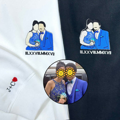 Embroidered Portrait Sweatshirt with Special Date Anniversary Gift for Couples